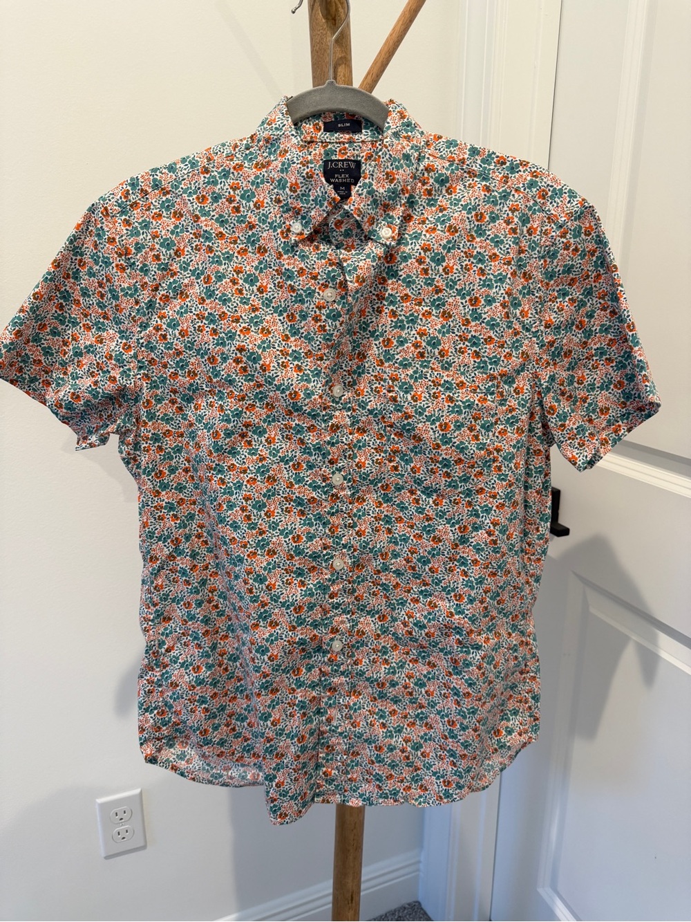 J. Crew Short-Sleeve Floral Button-Down Shirt - Green & Orange